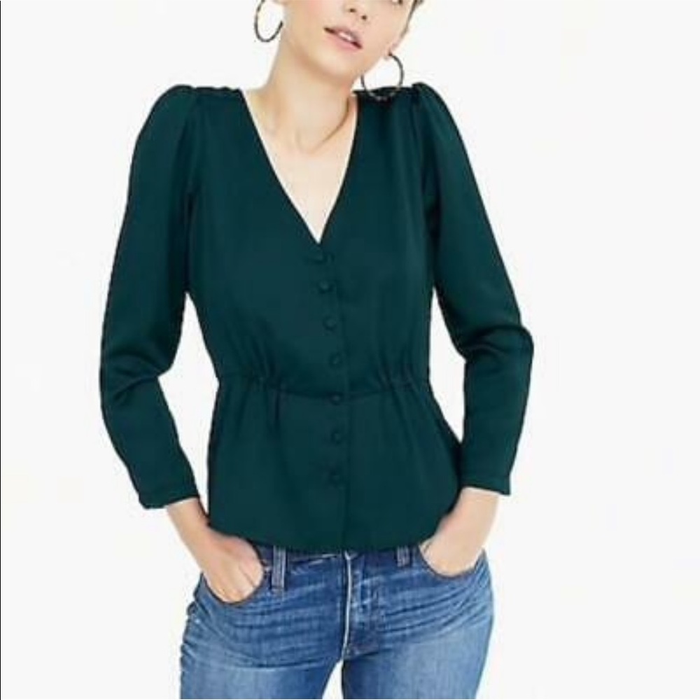 Side zip emerald green peplum top with buttons